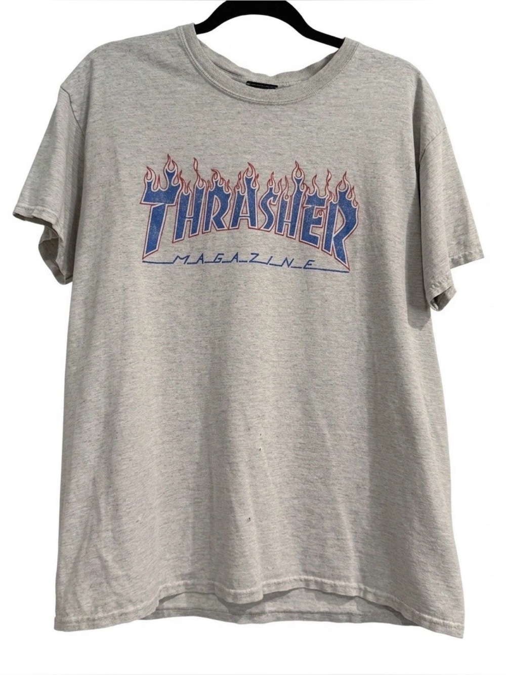Thrasher Magazine Flame Logo T-Shirt Gray Heather Blue Flames Mens Size Large L